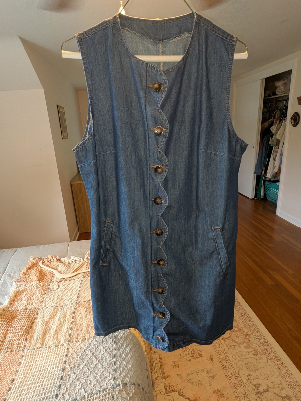 Sleeveless Denim Button-Front Dress in Medium Blue